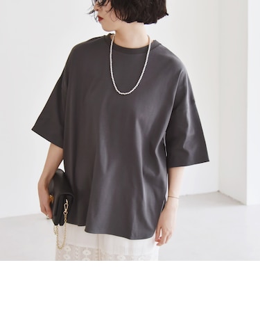 quaranciel:〈接触冷感/汗染み防止加工/洗濯機可能〉ラウンドヘム クルー ビッグ TEE