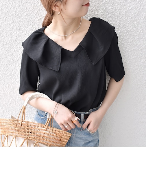 【WEB限定】〈洗濯機可能〉ラフ サテン フリルカラー ブラウス 26SS