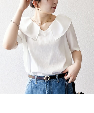 【WEB限定】〈洗濯機可能〉ラフ サテン フリルカラー ブラウス 26SS