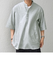 SHIPS any: コットン/リネン バンド スキッパー ハーフスリーブ シャツ◇