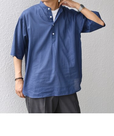 SHIPS any: コットン/リネン バンド スキッパー ハーフスリーブ シャツ◇