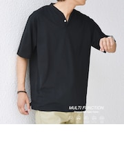 SHIPS any:〈接触冷感・遮熱・UVカット機能等〉サマーファンクション 鹿の子 ヘンリーネック Tシャツ◇