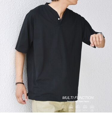 SHIPS any:〈接触冷感・遮熱・UVカット機能等〉サマーファンクション 鹿の子 ヘンリーネック Tシャツ◇