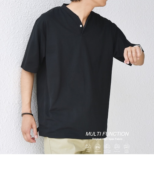 SHIPS any:〈接触冷感・遮熱・UVカット機能等〉サマーファンクション 鹿の子 ヘンリーネック Tシャツ◇
