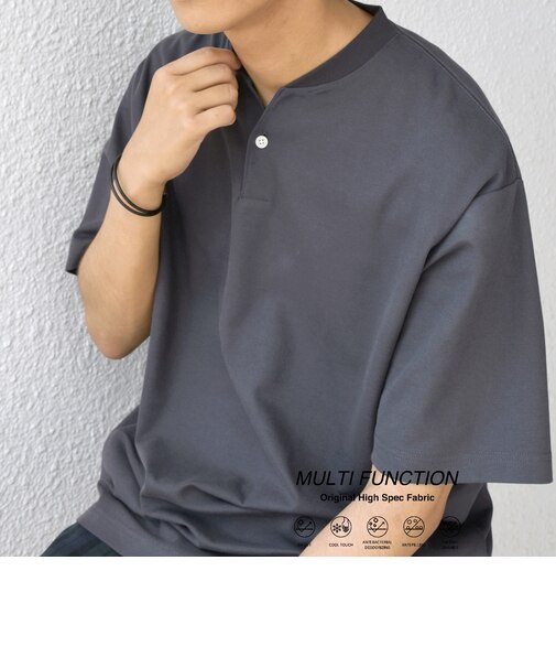 SHIPS any:〈接触冷感・遮熱・UVカット機能等〉サマーファンクション 鹿の子 ヘンリーネック Tシャツ◇