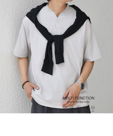 SHIPS any:〈接触冷感・遮熱・UVカット機能等〉サマーファンクション 鹿の子 ヘンリーネック Tシャツ◇