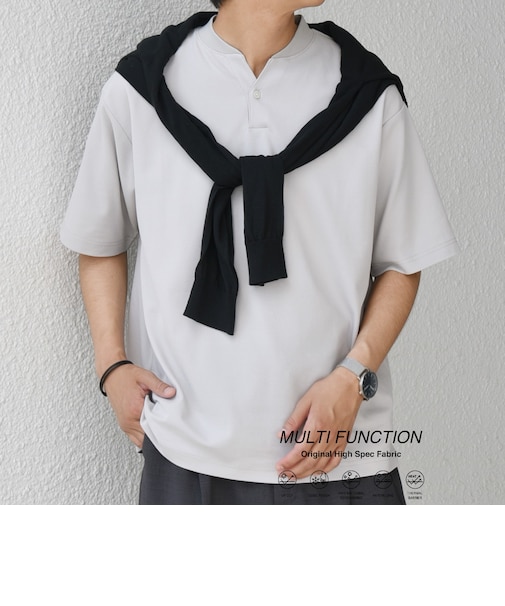 SHIPS any:〈接触冷感・遮熱・UVカット機能等〉サマーファンクション 鹿の子 ヘンリーネック Tシャツ◇