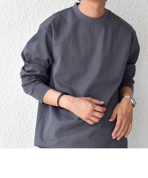 SHIPS any: デザインリブ ハイゲージ ポンチ マイクロ ボーダー Tシャツ (ロンT)◇