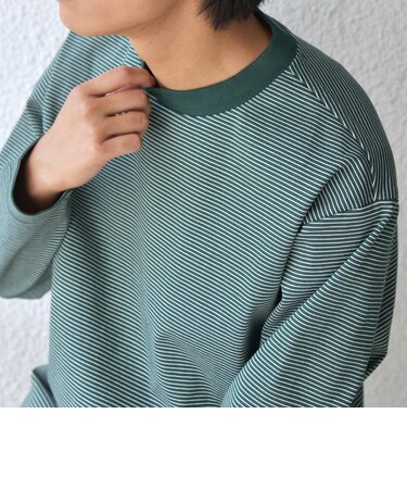 SHIPS any: デザインリブ ハイゲージ ポンチ マイクロ ボーダー Tシャツ (ロンT)◇