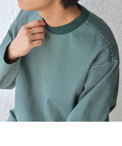 SHIPS any: デザインリブ ハイゲージ ポンチ マイクロ ボーダー Tシャツ (ロンT)◇