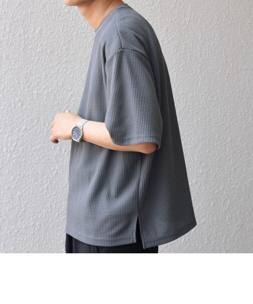 SHIPS any: ワッフル リラックス クルーネック Tシャツ◇