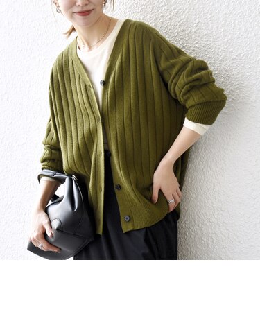 〈手洗い可能〉ヤク ワイドリブ Vネック ニット カーディガン
