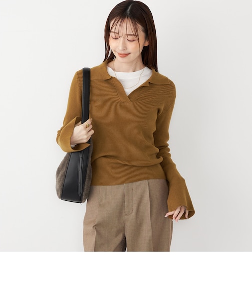 SHIPS Colors:〈手洗い可能〉リブ スキッパー ニット
