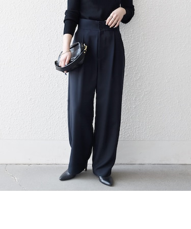 〈洗濯機可能〉ダブルクロス タック ストレート パンツ［NAVY BLUE］