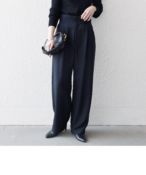 〈洗濯機可能〉ダブルクロス タック ストレート パンツ［NAVY BLUE］