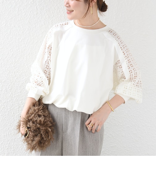 【WEB限定】〈手洗い可能〉レース コンビ カットソー