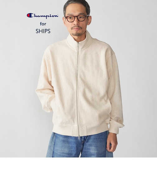 【SHIPS別注】Champion: リバースウィーブ スウェット スタンド ジップ カーディガン