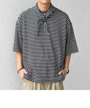 SHIPS any:〈洗濯機可能〉マリンテイスト ボーダー リラックス Tシャツ(スカーフ付き)◇