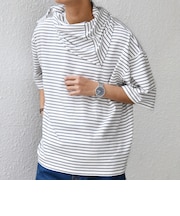 SHIPS any:〈洗濯機可能〉マリンテイスト ボーダー リラックス Tシャツ(スカーフ付き)◇