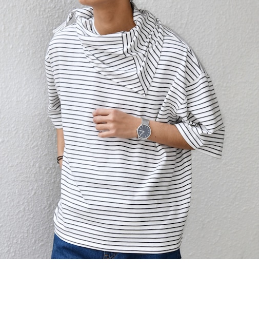SHIPS any:〈洗濯機可能〉マリンテイスト ボーダー リラックス Tシャツ(スカーフ付き)◇