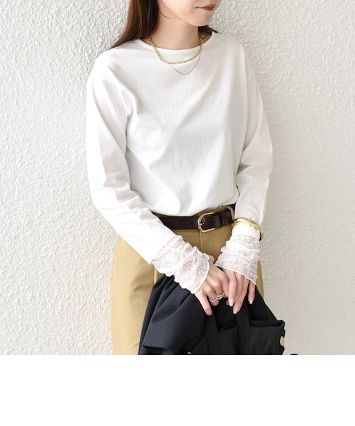 《一部追加予約》【WEB限定】〈手洗い可能〉レース 切替スリーブ カットソー◆