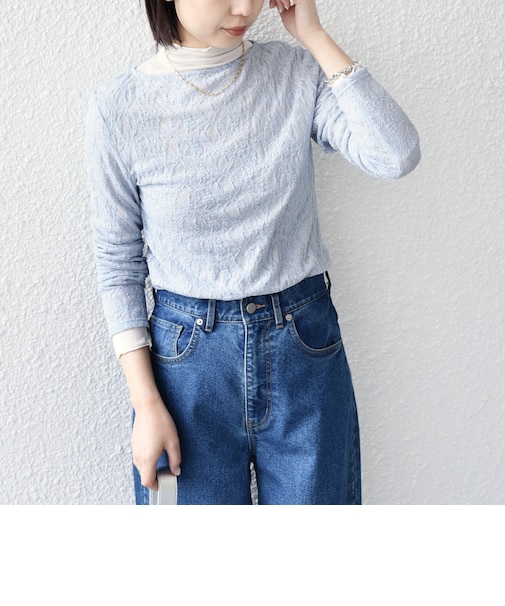 SHIPS Colors:〈手洗い可能〉ストレッチ レース ボートネック トップス◇