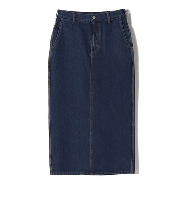 SHIPS Primary Navy Label:ワンウォッシュ 5ポケット デニム スカート