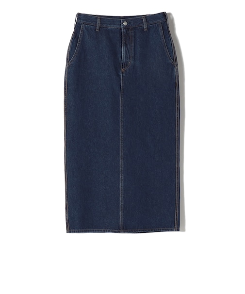 SHIPS Primary Navy Label:ワンウォッシュ 5ポケット デニム スカート
