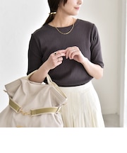 quaranciel:〈洗濯機可能〉テレコ リブ クルー ヘンリー 2way ハーフスリーブ TEE