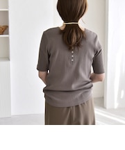 quaranciel:〈洗濯機可能〉テレコ リブ クルー ヘンリー 2way ハーフスリーブ TEE