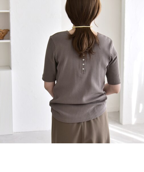quaranciel:〈洗濯機可能〉テレコ リブ クルー ヘンリー 2way ハーフスリーブ TEE