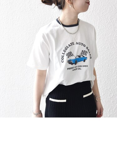 【SHIPS any別注】Collegiate Pacific:〈洗濯機可能〉V ガゼット プリント & 刺繍 Tシャツ
