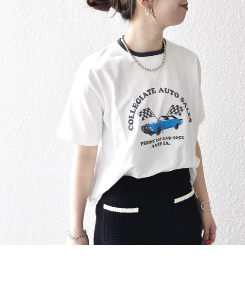【SHIPS any別注】Collegiate Pacific:〈洗濯機可能〉V ガゼット プリント & 刺繍 Tシャツ