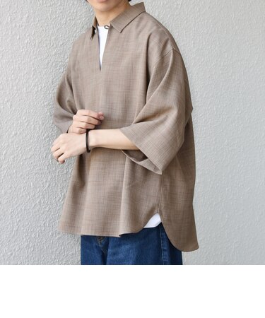 SHIPS any:〈UVカット〉FUTURE LINEN CANVAS リネンライク スキッパー プルオーバーシャツ◇