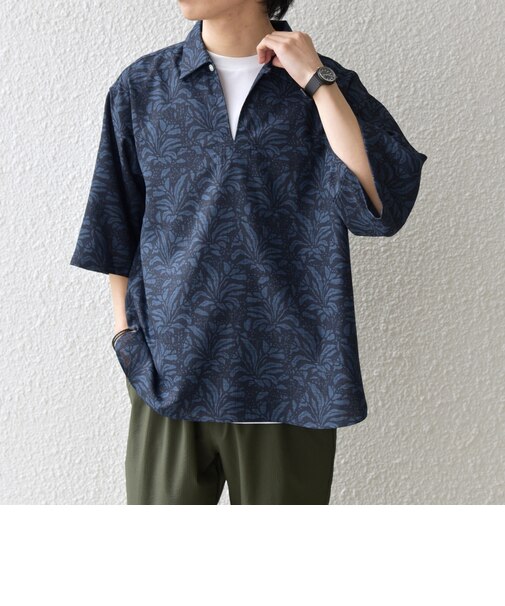 SHIPS any:〈UVカット〉FUTURE LINEN CANVAS リネンライク スキッパー プルオーバーシャツ◇