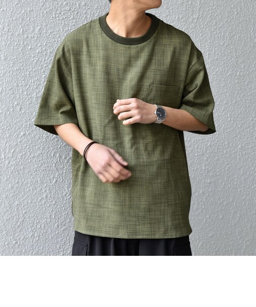 SHIPS any:〈UVカット〉FUTURE LINEN CANVAS リネンライク デザイン リブ ポケット Tシャツ◇