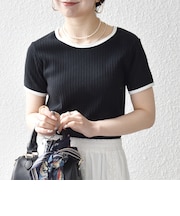 〈洗濯機可能〉テレコ リブ バイカラー ショートスリーブ TEE