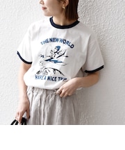 【SHIPS any別注】THE KNiTS:〈洗濯機可能〉ロゴ プリント リンガー TEE