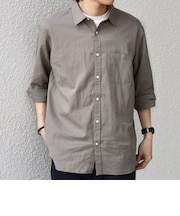 SHIPS any:〈洗濯機可能〉コットン/リネン 7分袖 ポケット レギュラー シャツ 26SS◇