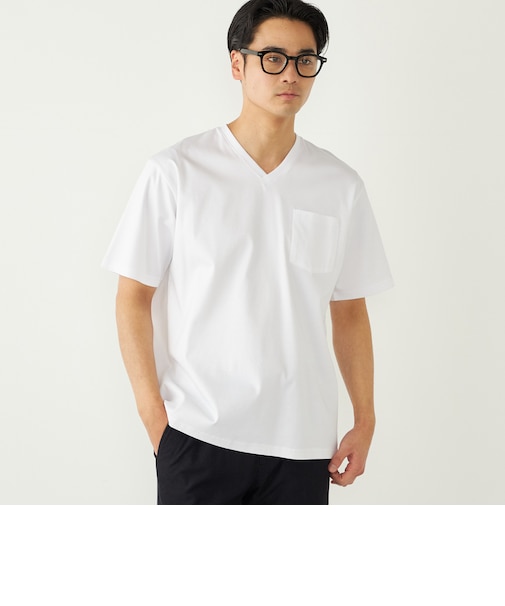 SHIPS Colors:〈抗菌防臭・接触冷感・UVカット〉シルケット コットン Vネック T◇