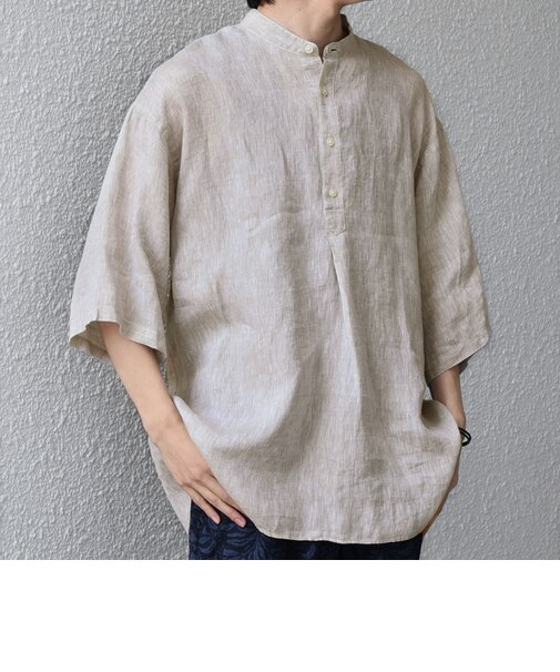 SHIPS any:〈洗濯機可能〉ピュアリネン バンド スキッパー ハーフスリーブ プルオーバー シャツ 26SS◇