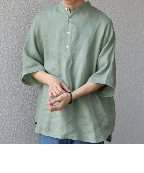 SHIPS any:〈洗濯機可能〉ピュアリネン バンド スキッパー ハーフスリーブ プルオーバー シャツ 26SS◇
