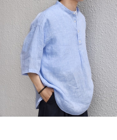 SHIPS any:〈洗濯機可能〉ピュアリネン バンド スキッパー ハーフスリーブ プルオーバー シャツ 26SS◇