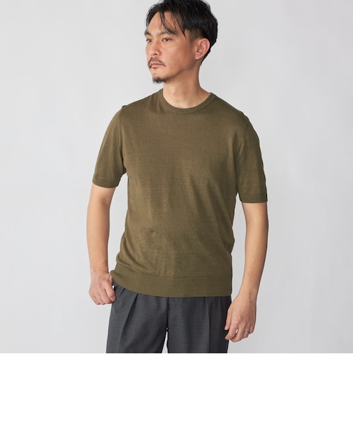 Drumohr: リネン コットン ガーメントダイ クルーネック ニット Tシャツ