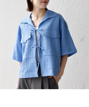SHIPS any:〈手洗い可能〉サッカー リボン 開襟シャツ 羽織り