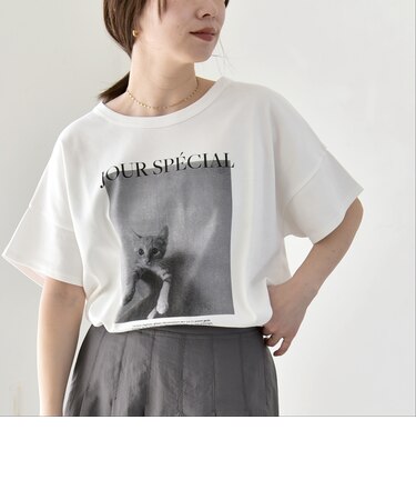 〈接触冷感/汗染み防止加工/洗濯機可能〉CAT プリント TEE