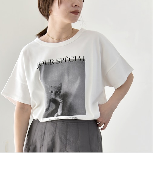〈接触冷感/汗染み防止加工/洗濯機可能〉CAT プリント TEE