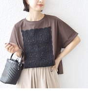 【WEB限定】〈汗染み防止/手洗い可能〉クロシェ レース ドッキング ショート スリーブ TEE