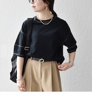 〈抗菌防臭/洗濯機可能〉USAコットン 配色 ステッチ ワイド TEE