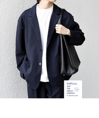 SHIPS any:〈接触冷感/ストレッチ〉360° THE CIRCLE STRETCH リネン ミックス リラックス ジャケット(セットアップ対応)◇